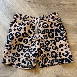 OAS Kids Swim Trunks in Tan and Black Leopard Print